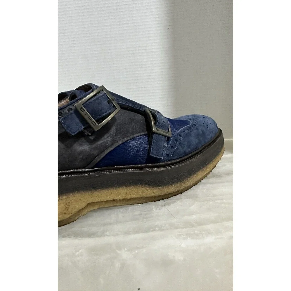Etro Mens Blue Suede Double Monk Strap Shoes UK 41 US 8.5